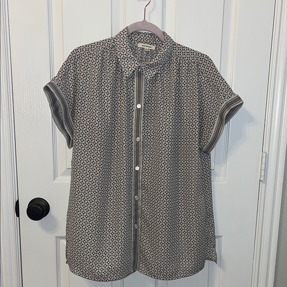 Max Studio Cap Sleeve Button Down Blouse